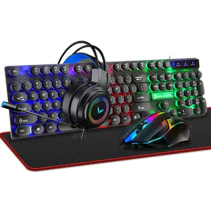 2022 RGB klavye ve fare kablolu Combo sıcak satış klavye Mouse kulaklık Mousepad 4 in 1 Combo bilgisayar ve cep