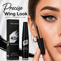 KISS FLOWER Eyeliner liquide mat 4D, longue tenue 36H, imperméable, anti-bavures, noir, pointe fine de précision, 3,5 ml