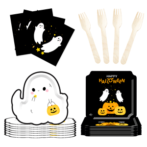 DAMAI Customized Halloween Theme Little Ghost Paper Tableware Set Disposable Paper Plates Cups Napkins Set - Product Image 4