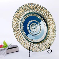 Assiette de présentation en verre à motif perlé noir et or, peinte à la main, écologique, pour mariage, événement, centre de table, décoration, vente en gros