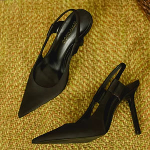 รองเท้าส้นสูงหัวแหลมสีชมพูส้นสูงบางแบบฝรั่งเศสใหม่ - Product Image 4