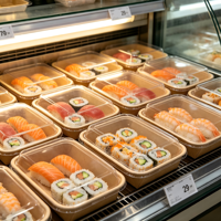 Conteneur alimentaire en papier kraft recyclable série EP avec couvercle à boucle sécurisée pour la restauration à emporter en gros pour les vendeurs de nourriture