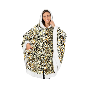 Super doux et confortable, en flanelle pelucheuse, en <span class=keywords><strong>polaire</strong></span> sherpa, tricoté, <span class=keywords><strong>capuche</strong></span> d'hiver, léopard, vêtement pour <span class=keywords><strong>femme</strong></span>, poncho portable, cape, couverture - Product Image 1