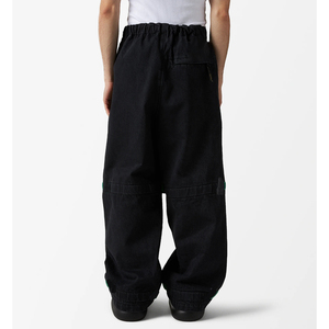 14 oz Denim Cargo Pocket Baggy <strong>Jeans</strong> with <strong>Drawstring</strong> Waist Green Piping Contrast Color Wide Leg Denim Pants Out Wear Utility <strong>Men</strong> - Product Image 2