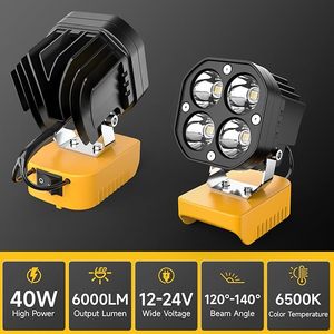 Deux packs d'adaptateurs pour roues électriques avec éclairage de travail LED compatibles avec la batterie <span class=keywords><strong>Dewalt</strong></span> 20V <span class=keywords><strong>Lampe</strong></span> de travail 40W 6000LM <span class=keywords><strong>Lampe</strong></span> de travail sans fil - Product Image 2