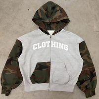 Sudadera con Capucha de Camuflaje Personalizada de Estilo Urbano, 100% Algodón, Felpa Francesa, con Parche Bordado y Cierre de Cremallera para Hombre