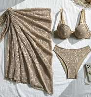 Nieuwe Aanwinsten VOORRAAD 3 Kleuren Beugelbeha Kant 3-delig Zwempak Sexy Dames Bikini Set Sheer Mesh Strand Sarong