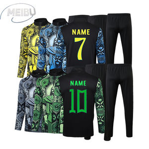 طقم تدريب كرة القدم بالجملة، طقم تدريب برازيلي جديد للرجال، ملابس رياضية بأكمام طويلة سريعة الجفاف وقابلة للتنفس مع سحاب نصفي - Product Image 1