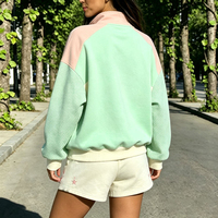Ensemble court sweat-shirt imprimé col montant demi-zip color block pour femme, broderie, manches raglan oversize, 2 pièces, tenue décontractée