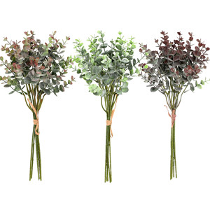 도매 14.56인치 높이 플라스틱 실크 인조 유칼립투스 잎 부케 실내외 웨딩 장식용 - Product Image 6