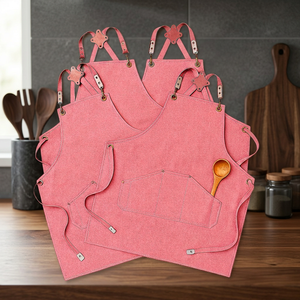 Delantal de Cocina Rosa, Moderno, Reutilizable y Lavable, de Algodón Tejido, con Cintura Ajustable, Estilo Clásico, con Bolsillos - Product Image 1