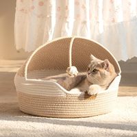 Panier pour animaux de compagnie semi-fermé, confortable, respirant, en corde de coton tressée à la main, écologique, moderne, pour chat d'intérieur, avec boule amusante