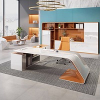 Ensemble de bureau de direction moderne extensible et convertible, mobilier commercial avec table de bureau à domicile en cuir et métal