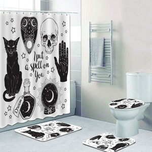 Spettrale pentagramma Demon Satanic testa di capra <span class=keywords><strong>tenda</strong></span> da doccia Set tappeto Set Retro Black Magic Skull Tattoo tende da bagno stuoie - Product Image 4