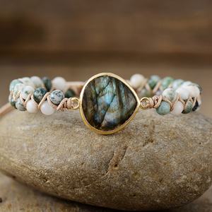 Women <b>Bracelet</b> Bohemian Style Natural Jasper Crystal Stone <b>Beaded</b> <b>Bracelet</b> Labradorite Teardrop Handmade Lace Yoga Jewelry Gift - Product Image 6