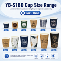 Machine de production automatique de gobelets en papier YB-S180, 120-150 pièces/minute, 2-16 oz, dispositif de formage de gobelets jetables pour boissons, CE, garantie 1 an