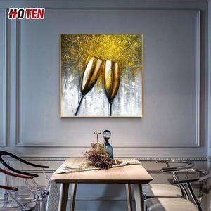 Moderno minimalista foglia d'oro dipinto a mano ancora vita bicchiere di vino per ristorante e soggiorno tela decorazione artistica - Product Image 4