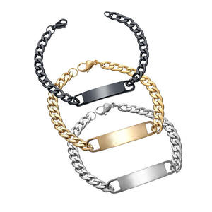 Bracelet d'identification personnalisé pour hommes et femmes, en acier inoxydable titane, chaîne cubaine à maillons, bracelet barre <span class=keywords><strong>gravé</strong></span> sur mesure - Product Image 5
