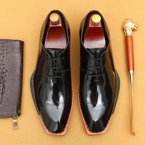 Zapatos Oxford Casuales de Negocios para Hombre, Cuero Genuino, Punta Cuadrada, Estilo Británico, Alto Brillo, Formales para Boda, Transpirables, Antideslizantes - Product Image 1