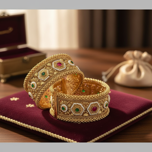 Openable Gold Plated Pota Stone Fine <b>Bangles</b> <b>Set</b> 10581359PGR_2.4 - Product Image 3