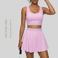 Nouvelle jupe-short de tennis rayée 2-en-1 pour femme 2026, double couche, logo avant, taille haute, avec short intégré, idéale pour la gym