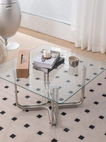 Table basse carrée moderne minimaliste en acier inoxydable et verre trempé pour salons compacts, mobilier haut de gamme pour la maison