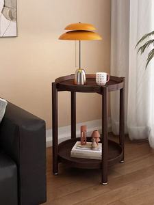 Table d'appoint ronde de style nordique, table d'appoint en bambou à 2 niveaux avec plateau surélevé - Product Image 4