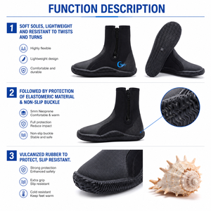 Chaussures de plongée 5 mm en néoprène premium, bottes aquatiques antidérapantes avec semelle en caoutchouc pour la plongée, la plongée avec tuba, le surf, la pêche et les sports nautiques - Product Image 5