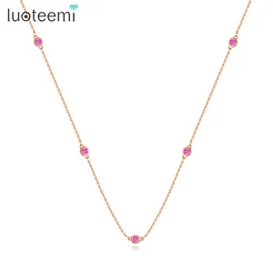 LUOTEEMI European and American Fashion Jewelry Long Copper Necklace Popular with Women CZ Jewelry Wholesale