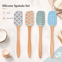 Spatule en silicone de qualité alimentaire avec manche en bois, motif géométrique, pour la pâtisserie, le mélange et le décapage des gâteaux, outil de cuisine antiadhésif