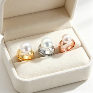 Bague de luxe brillante à large bande et perles, en acier inoxydable, idéale pour les femmes au quotidien, les rendez-vous, les dîners formels et les fêtes. - Product Image 2