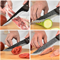 Xyj ensemble de couteaux de boucher martelés, haut de gamme en acier au carbone, couteau martelé pour chef de cuisine avec pochette en cuir