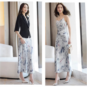 Mint Mambo V Neck Sundress Floral Print Acetate Satin Dress Elegant Leisure Wear Women's Casual Dress - Product Image 2