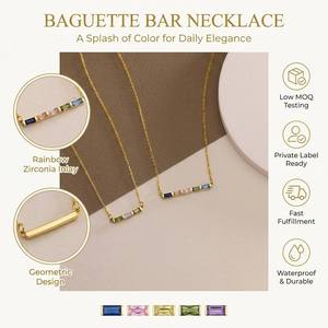 Collier Baguette Pierre de Naissance Famille en Acier Inoxydable 18K Plaqué PVD Bijoux Cadeau Personnalisé - Product Image 1