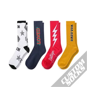 FREE DESIGN MOCK-UP Breathable Custom Socks Design Logo High Quality Men Socks Custom Logo Crew Socks For Men