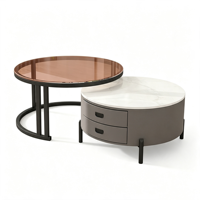 Ensemble de tables basses rondes imbriquées minimalistes italiennes modernes, plateau en pierre frittée mate, mobilier de luxe léger pour salon
