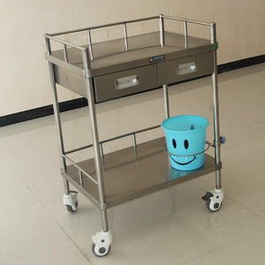 Chariot médical en acier inoxydable Detai Technology à double tiroir avec roulettes, chariot à instruments médicaux pour usage infirmier - Product Image 3