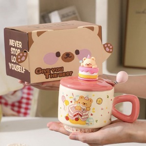Taza de Cerámica con Tapa y Cuchara, Diseño de Oso, Resistente a Altas Temperaturas, Estética, para Agua, Café, Regalo, Recuerdo - Product Image 6