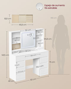 <span class=keywords><strong>VASAGLE</strong></span>-Table de maquillage en bois à 9 tiroirs, commode blanche, lampe 3 couleurs, miroir grossissant 10x, <span class=keywords><strong>coiffeuse</strong></span> avec miroir - Product Image 6