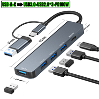 Hub USB-C 8-en-1 avec lecteur de carte et adaptateur audio multiport, station d'accueil USB 3.0 Type-C 4 5 7 8 ports