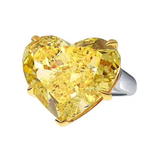 Gold Plate Hawk claw Setting Heart Cut Lemon Citrine Stone 925 Sterling Silver Hip Hop Cocktail Ring