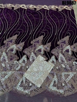 Tissu brodé de luxe nigérian 2026, dentelle perlée et à sequins faite à la main, idéal pour les robes de mariée et de soirée