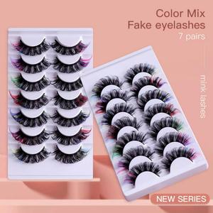 Pinky leem Meilleures ventes de faux cils Cils synthétiques 25mm Faux cils en vison 5d 3D Couleur Soie 7 paires Fournisseur de cils en bande - Product Image 5