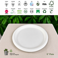 Plateau en pulpe de bagasse compostable de 9 pouces, assiette alimentaire jetable biodégradable et écologique pour la restauration