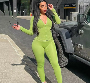 Conjunto de 2 Piezas Personalizado para Mujer - Camiseta de Manga Larga con Cierre y Pantalones Ajustados (Ropa Casual de Color Sólido para Diario y Oficina) - Product Image 6