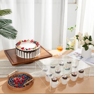 Acacia Wood Tall <b>Cake</b> <b>Stand</b> With Acrylic Cover Dessert Display Tray For Party Bakery Use - Product Image 1