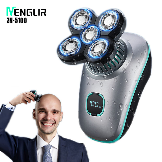MENGLIR 5100 Electric Head Shaver 5 Floating Heads, LED Display, IPX Washable Rechargeable Electric Razor for Men