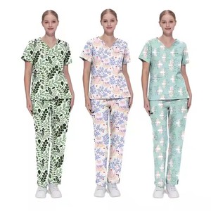 Top elástico con estampado digital personalizado para mujer, uniformes médicos de algodón para enfermería, bonitos estampados, conjuntos de uniformes impresos de secado rápido - Product Image 3