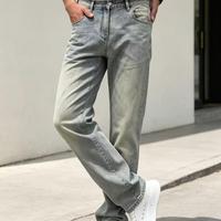 Jeans en denim pour hommes, coupe ample, respirants, écologiques, effet vieilli, taille mi-haute, pour usage quotidien, vente en gros, LOGO personnalisé