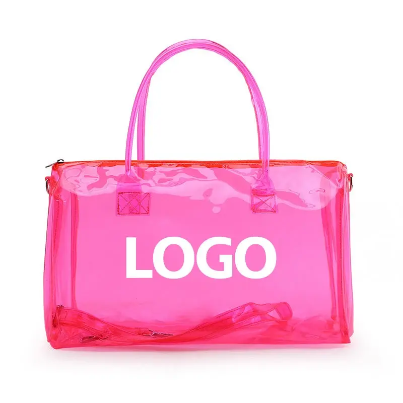 Customized Logo PVC Handbags Ladies Cosmetics Beach Tote Bags Transparent Tote Bags